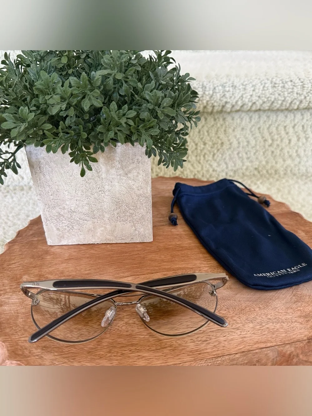 American Eagle Outfitters Clear Lens Aviator Sunglasses with Navy Pouch. 👓